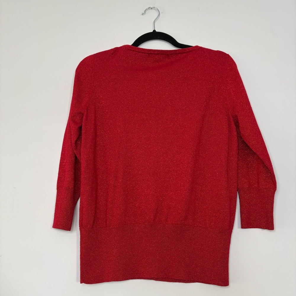 FLAWED August Silk Red Embellished Sparkly Sweater Top 3/4 Sleeves Valentine’s - Picture 9 of 12